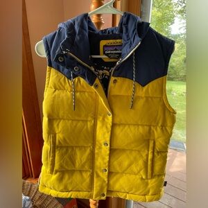 Adorable Patagonia Mustard and Navy Hooded Puffer Vest